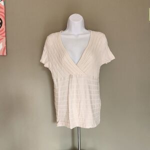 Axcess, a Liz Claiborne Company Cream Striped Babydoll Top, Large